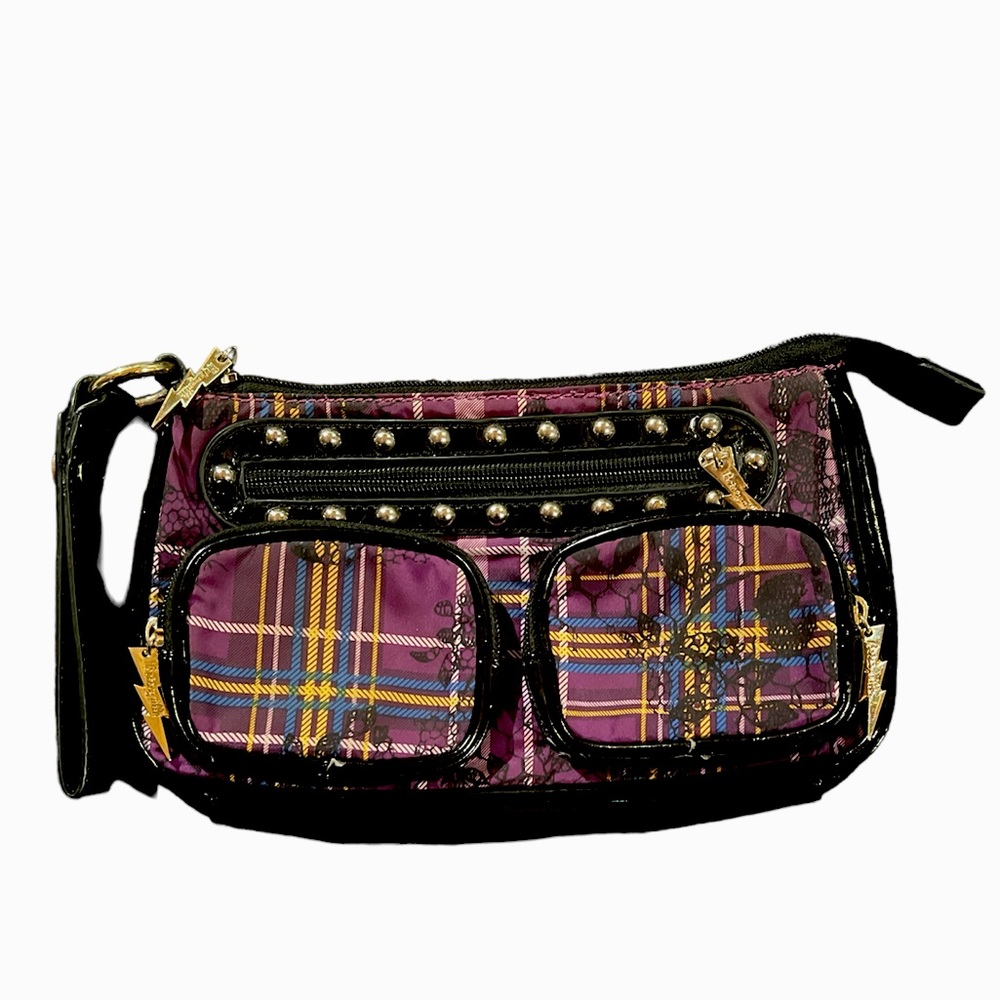 Vintage Betsy Johnson Betsyville Purple Lightning Bolt Y2K Wristlet Purse Bag